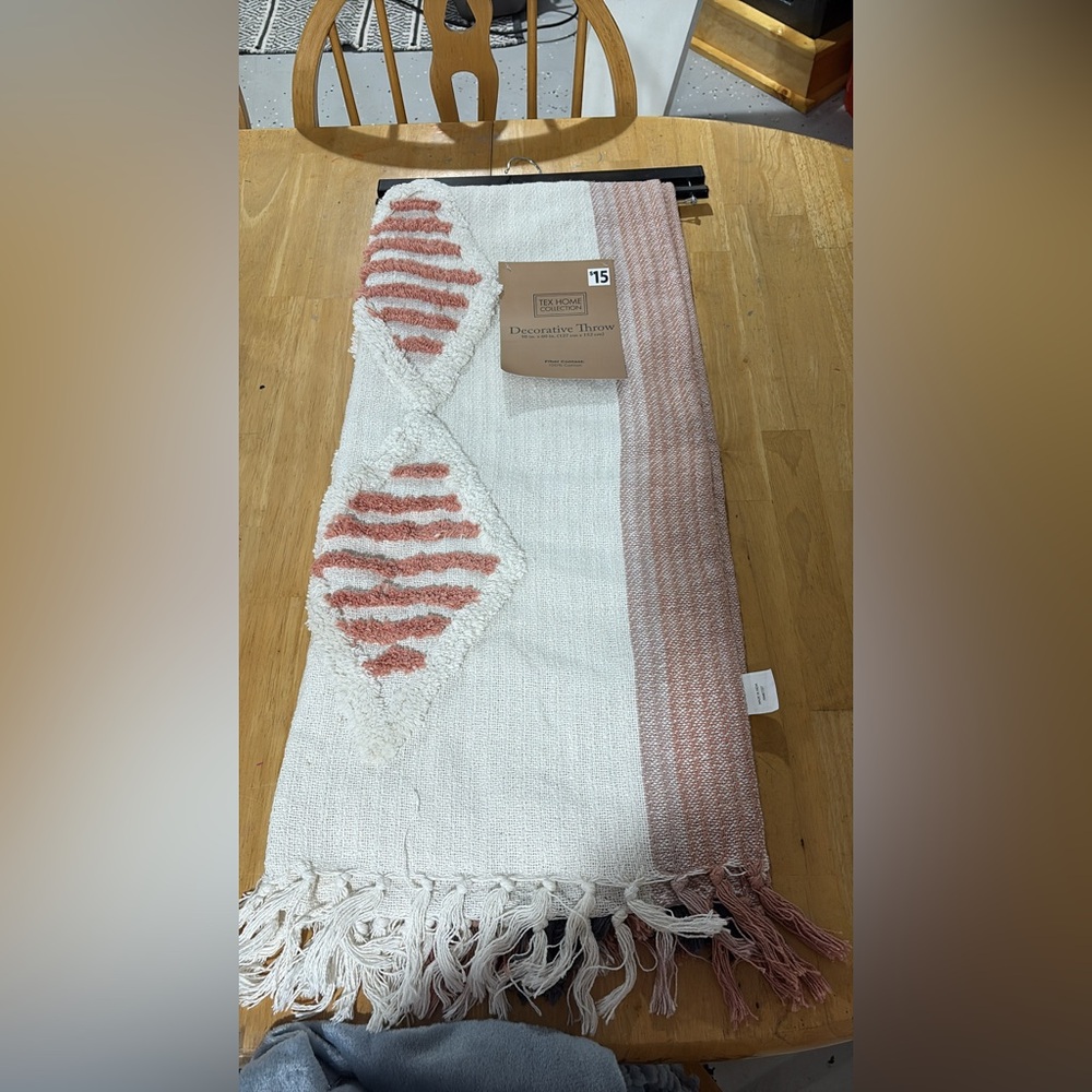 Textured White and Pink decorative blanket